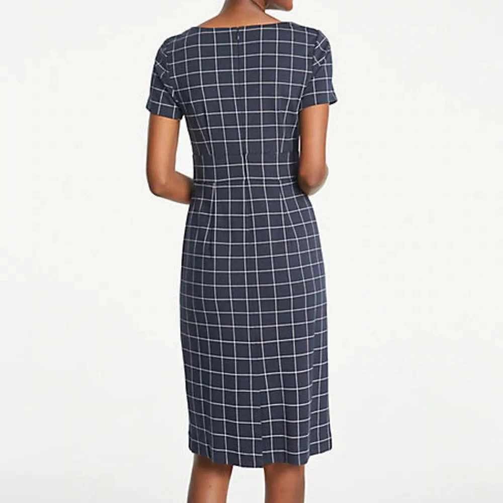 Ann Taylor Windowpane Sheath Dress Navy - Picture 2 of 3